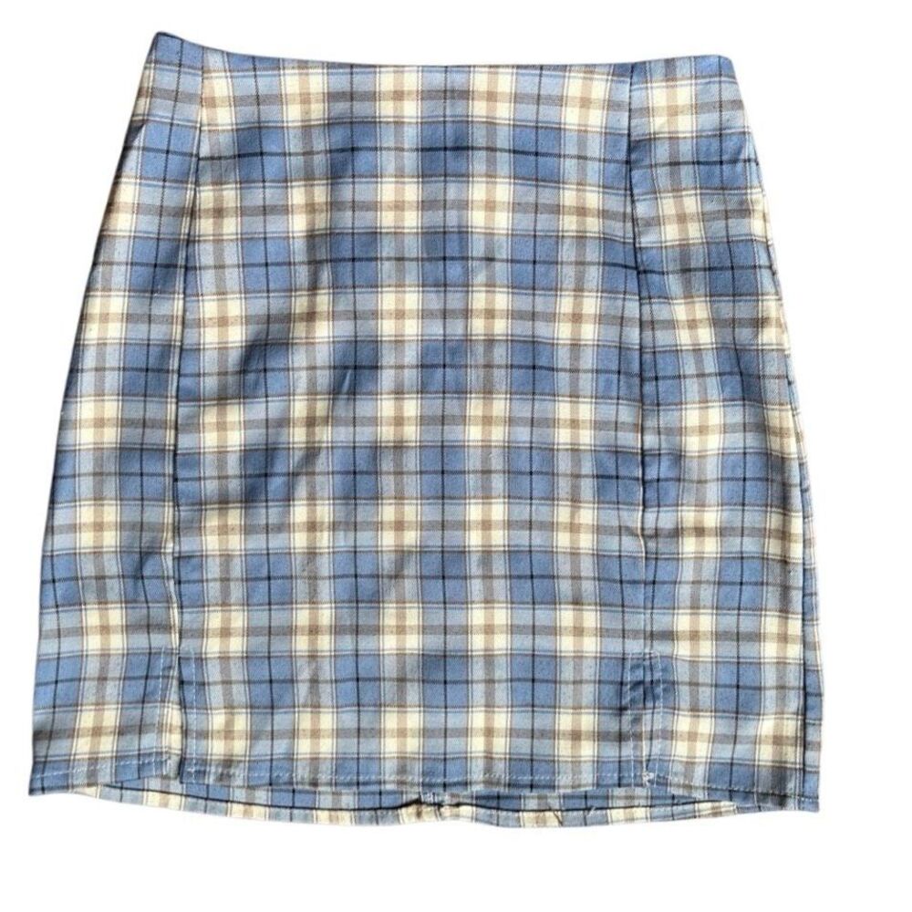 Shein Blue Cream Plaid Mini Skirt - sz xs